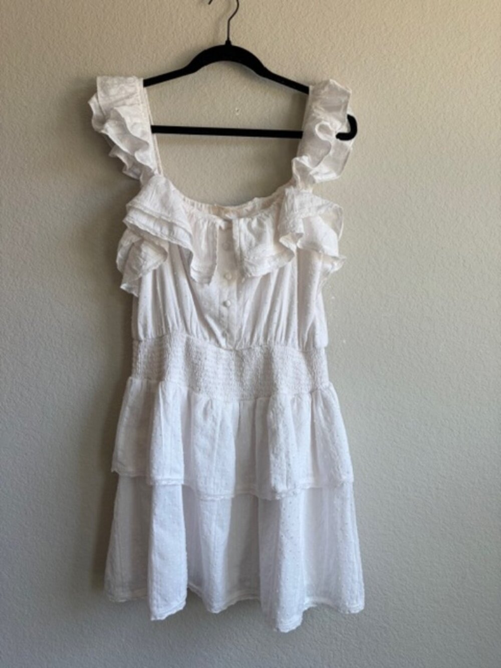 Fanco White Swiss Dot Ruffled Large 100% Cotton Mini Dress Cottagecore Babydoll - Picture 2 of 9